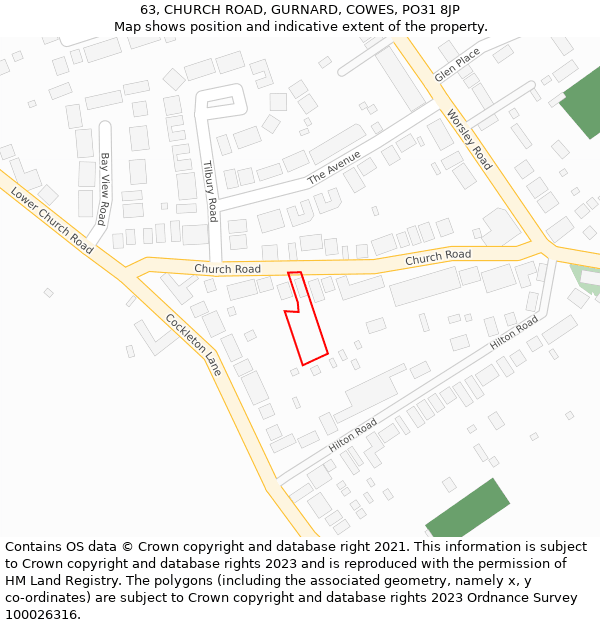 63, CHURCH ROAD, GURNARD, COWES, PO31 8JP: Location map and indicative extent of plot