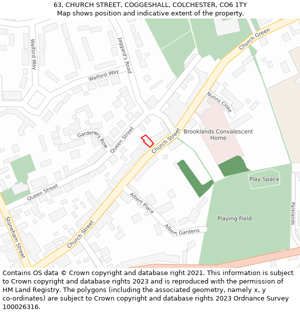 63, CHURCH STREET, COGGESHALL, COLCHESTER, CO6 1TY: Location map and indicative extent of plot