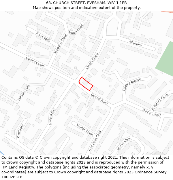 63, CHURCH STREET, EVESHAM, WR11 1ER: Location map and indicative extent of plot