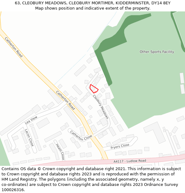 63, CLEOBURY MEADOWS, CLEOBURY MORTIMER, KIDDERMINSTER, DY14 8EY: Location map and indicative extent of plot