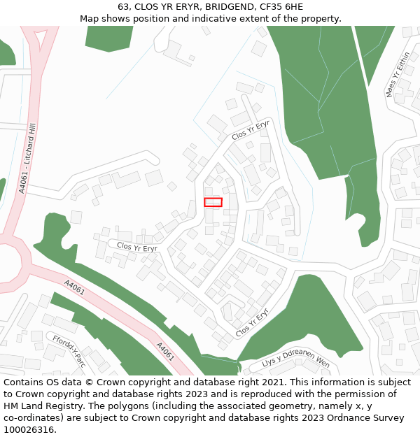 63, CLOS YR ERYR, BRIDGEND, CF35 6HE: Location map and indicative extent of plot