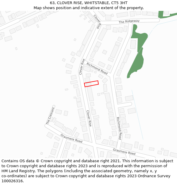 63, CLOVER RISE, WHITSTABLE, CT5 3HT: Location map and indicative extent of plot