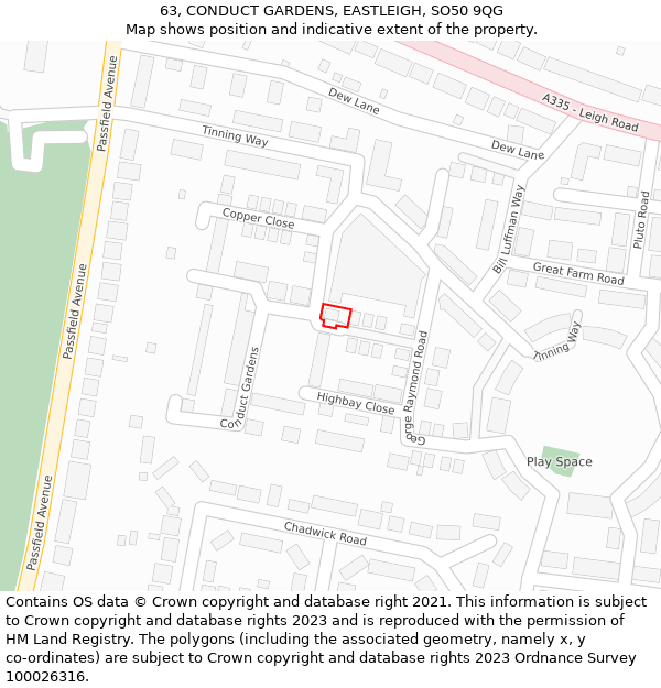 63, CONDUCT GARDENS, EASTLEIGH, SO50 9QG: Location map and indicative extent of plot