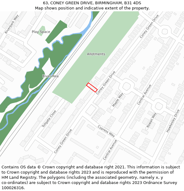 63, CONEY GREEN DRIVE, BIRMINGHAM, B31 4DS: Location map and indicative extent of plot