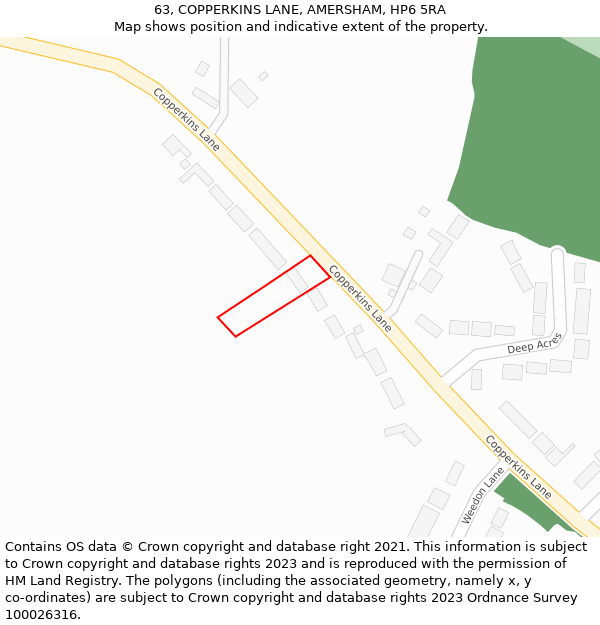 63, COPPERKINS LANE, AMERSHAM, HP6 5RA: Location map and indicative extent of plot