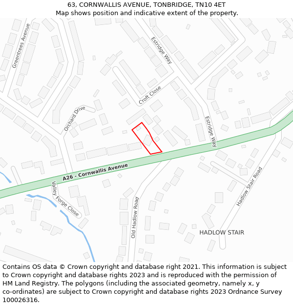 63, CORNWALLIS AVENUE, TONBRIDGE, TN10 4ET: Location map and indicative extent of plot