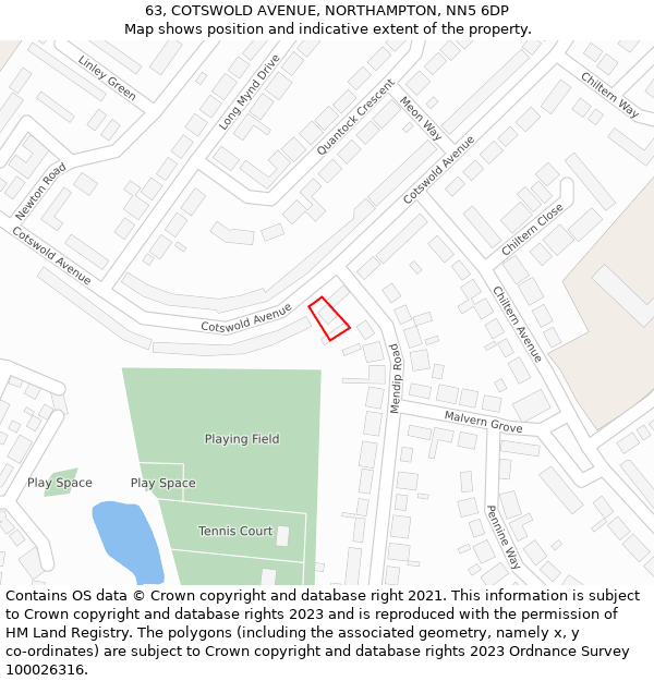 63, COTSWOLD AVENUE, NORTHAMPTON, NN5 6DP: Location map and indicative extent of plot