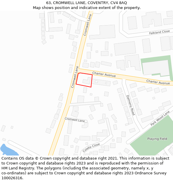 63, CROMWELL LANE, COVENTRY, CV4 8AQ: Location map and indicative extent of plot
