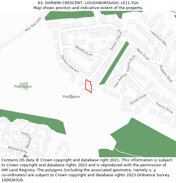63, DARWIN CRESCENT, LOUGHBOROUGH, LE11 5SA: Location map and indicative extent of plot