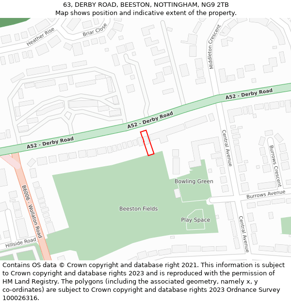 63, DERBY ROAD, BEESTON, NOTTINGHAM, NG9 2TB: Location map and indicative extent of plot