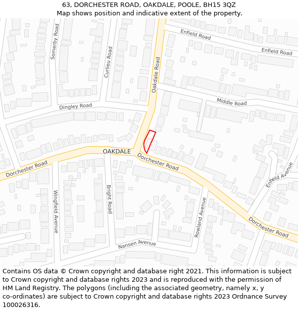 63, DORCHESTER ROAD, OAKDALE, POOLE, BH15 3QZ: Location map and indicative extent of plot