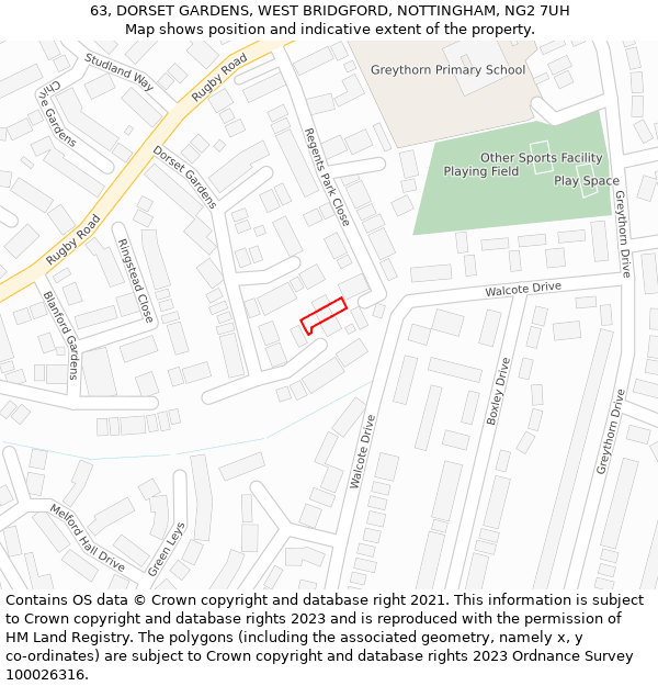 63, DORSET GARDENS, WEST BRIDGFORD, NOTTINGHAM, NG2 7UH: Location map and indicative extent of plot