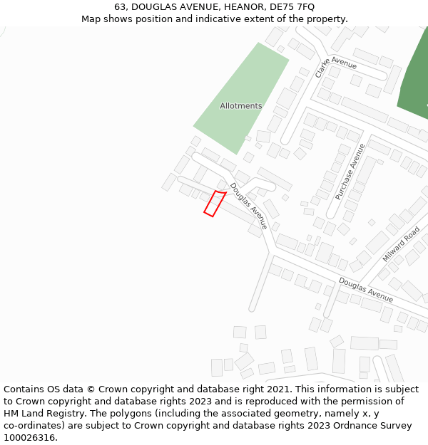63, DOUGLAS AVENUE, HEANOR, DE75 7FQ: Location map and indicative extent of plot