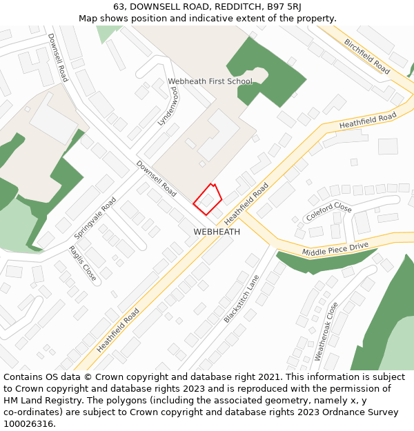 63, DOWNSELL ROAD, REDDITCH, B97 5RJ: Location map and indicative extent of plot