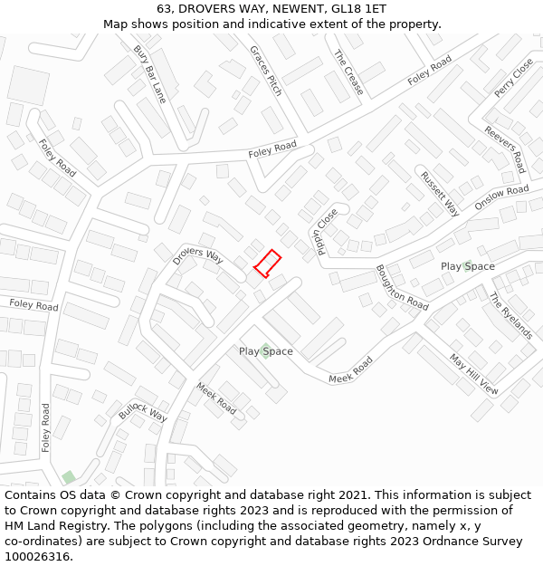 63, DROVERS WAY, NEWENT, GL18 1ET: Location map and indicative extent of plot