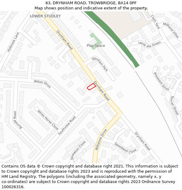 63, DRYNHAM ROAD, TROWBRIDGE, BA14 0PF: Location map and indicative extent of plot