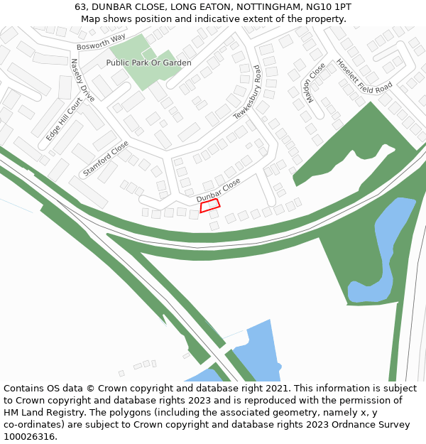 63, DUNBAR CLOSE, LONG EATON, NOTTINGHAM, NG10 1PT: Location map and indicative extent of plot