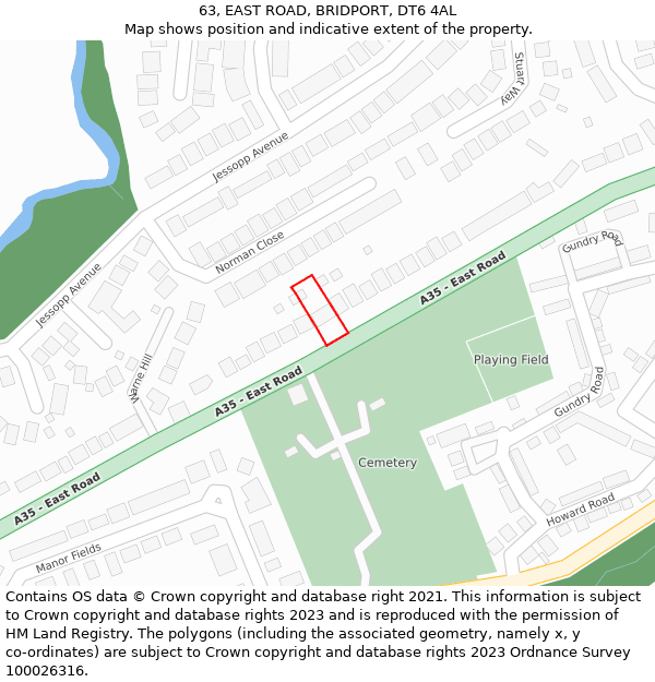 63, EAST ROAD, BRIDPORT, DT6 4AL: Location map and indicative extent of plot