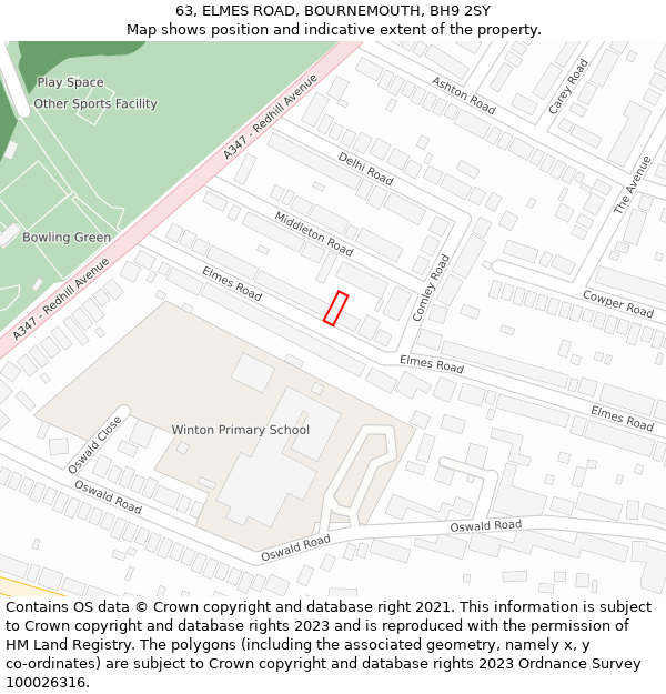 63, ELMES ROAD, BOURNEMOUTH, BH9 2SY: Location map and indicative extent of plot