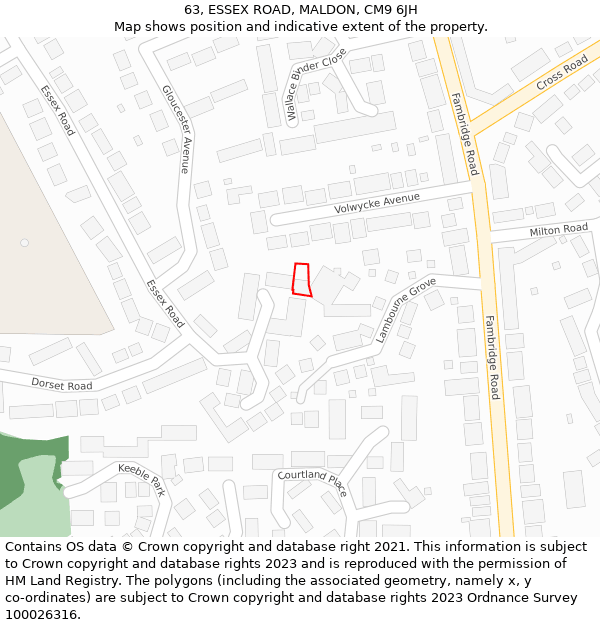 63, ESSEX ROAD, MALDON, CM9 6JH: Location map and indicative extent of plot