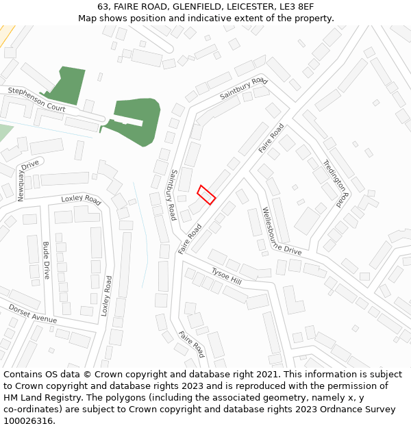 63, FAIRE ROAD, GLENFIELD, LEICESTER, LE3 8EF: Location map and indicative extent of plot