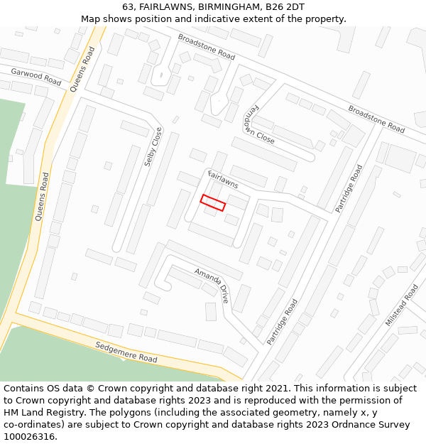 63, FAIRLAWNS, BIRMINGHAM, B26 2DT: Location map and indicative extent of plot