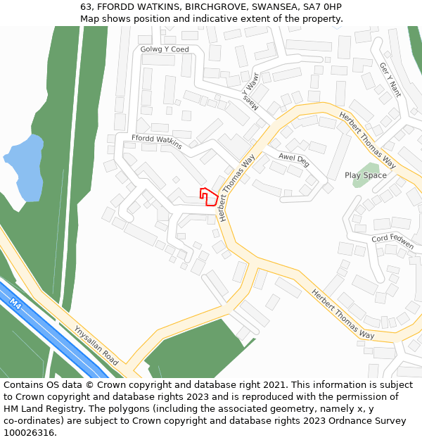 63, FFORDD WATKINS, BIRCHGROVE, SWANSEA, SA7 0HP: Location map and indicative extent of plot