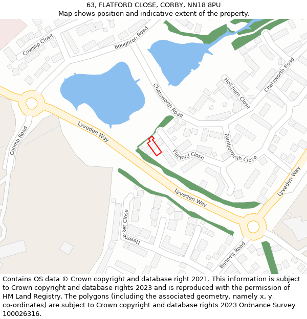 63, FLATFORD CLOSE, CORBY, NN18 8PU: Location map and indicative extent of plot