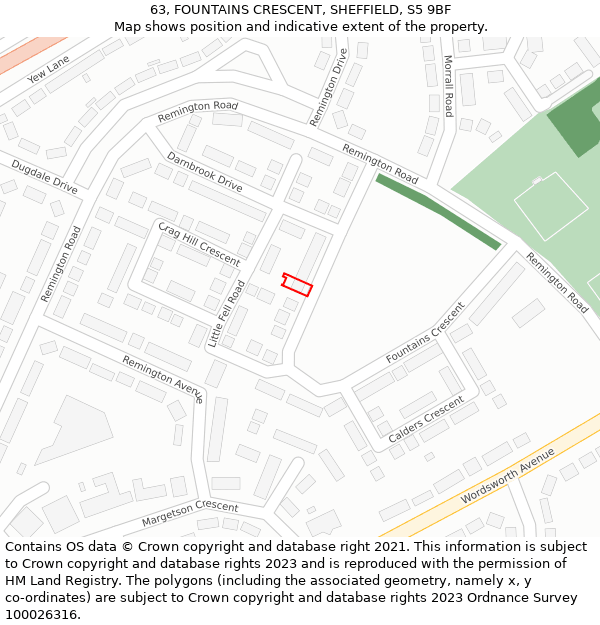 63, FOUNTAINS CRESCENT, SHEFFIELD, S5 9BF: Location map and indicative extent of plot