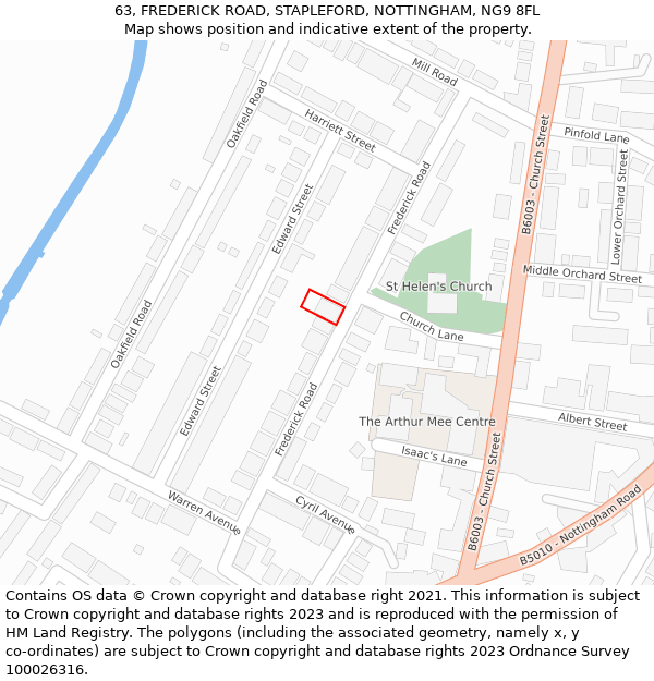 63, FREDERICK ROAD, STAPLEFORD, NOTTINGHAM, NG9 8FL: Location map and indicative extent of plot