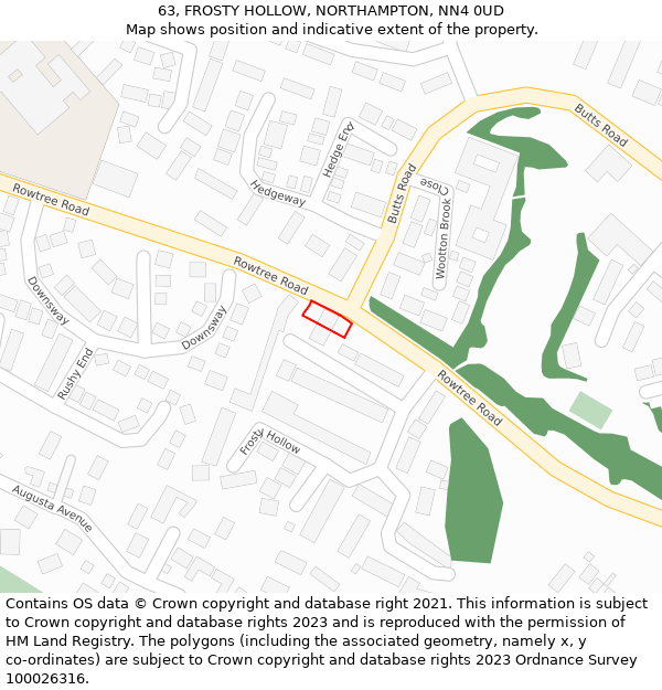 63, FROSTY HOLLOW, NORTHAMPTON, NN4 0UD: Location map and indicative extent of plot