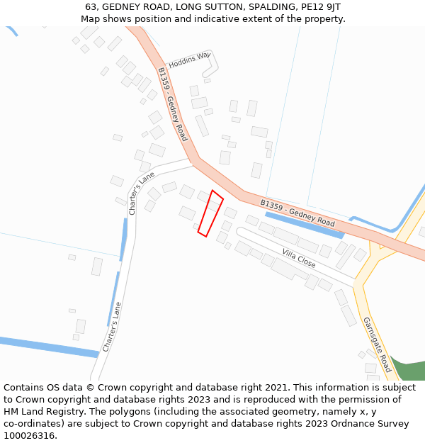 63, GEDNEY ROAD, LONG SUTTON, SPALDING, PE12 9JT: Location map and indicative extent of plot