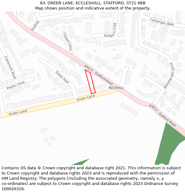 63, GREEN LANE, ECCLESHALL, STAFFORD, ST21 6BB: Location map and indicative extent of plot