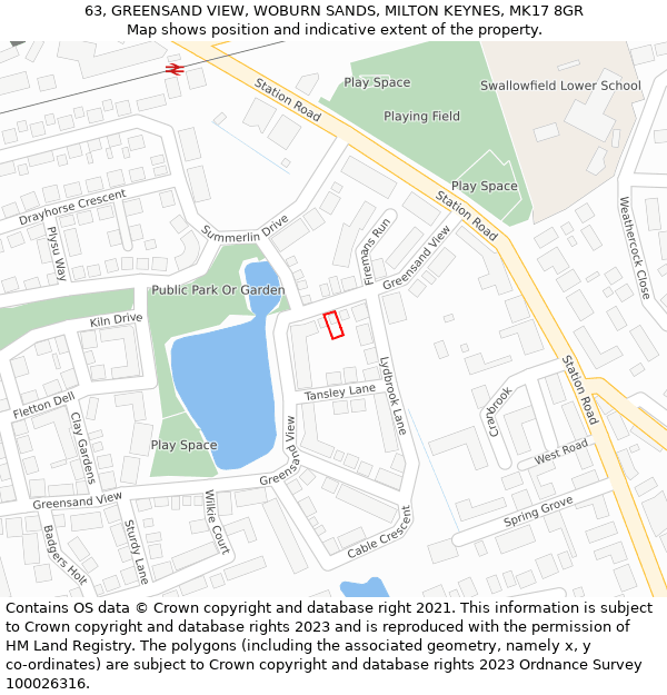 63, GREENSAND VIEW, WOBURN SANDS, MILTON KEYNES, MK17 8GR: Location map and indicative extent of plot