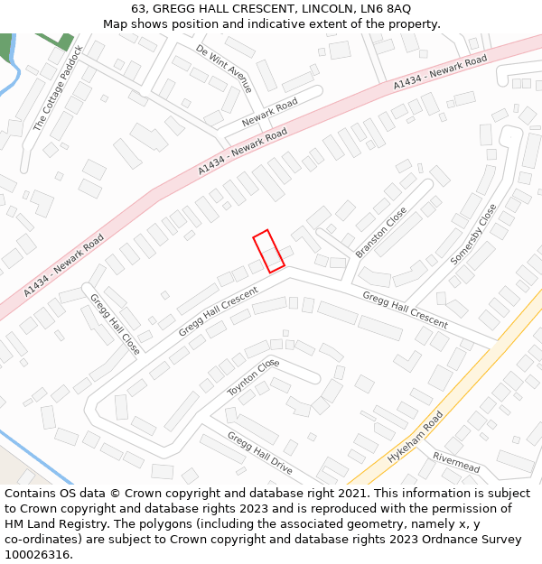 63, GREGG HALL CRESCENT, LINCOLN, LN6 8AQ: Location map and indicative extent of plot