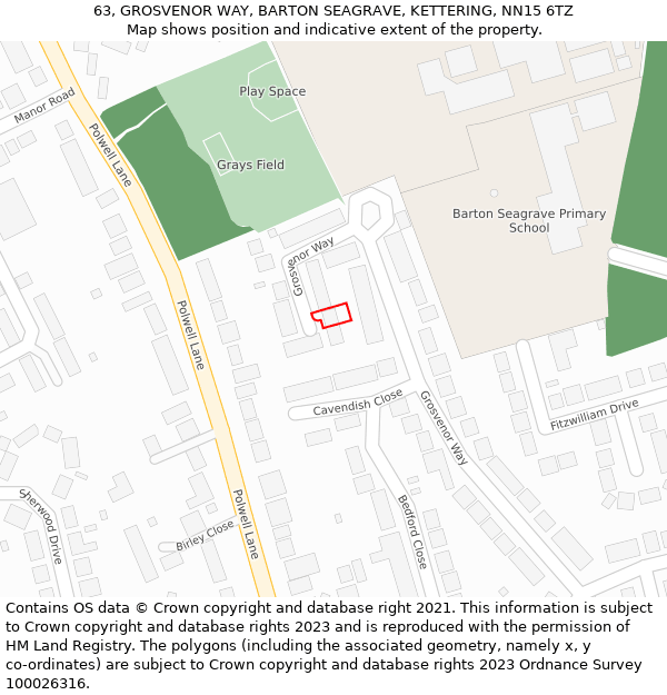 63, GROSVENOR WAY, BARTON SEAGRAVE, KETTERING, NN15 6TZ: Location map and indicative extent of plot