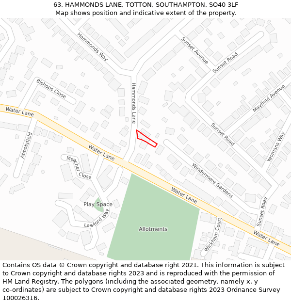 63, HAMMONDS LANE, TOTTON, SOUTHAMPTON, SO40 3LF: Location map and indicative extent of plot