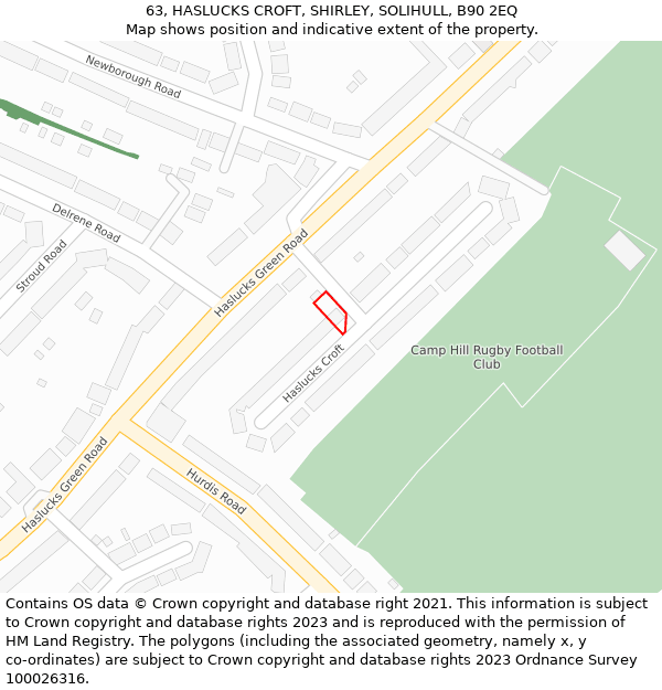 63, HASLUCKS CROFT, SHIRLEY, SOLIHULL, B90 2EQ: Location map and indicative extent of plot