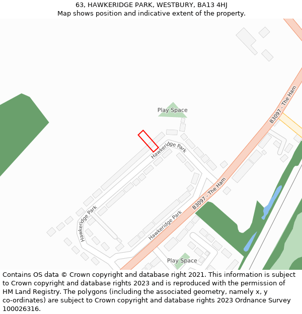 63, HAWKERIDGE PARK, WESTBURY, BA13 4HJ: Location map and indicative extent of plot