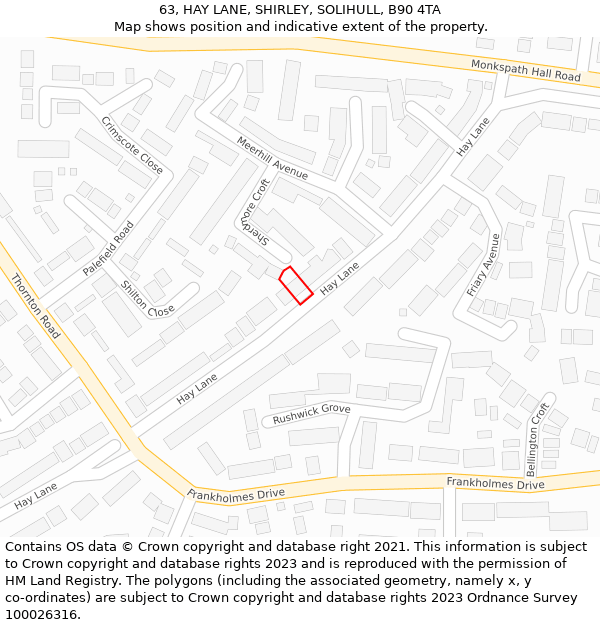 63, HAY LANE, SHIRLEY, SOLIHULL, B90 4TA: Location map and indicative extent of plot