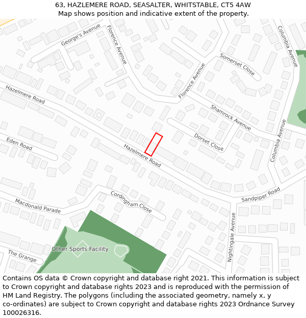 63, HAZLEMERE ROAD, SEASALTER, WHITSTABLE, CT5 4AW: Location map and indicative extent of plot