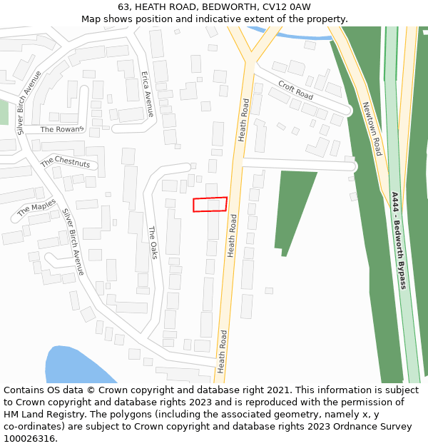 63, HEATH ROAD, BEDWORTH, CV12 0AW: Location map and indicative extent of plot