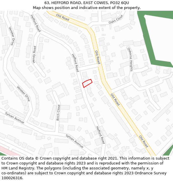 63, HEFFORD ROAD, EAST COWES, PO32 6QU: Location map and indicative extent of plot