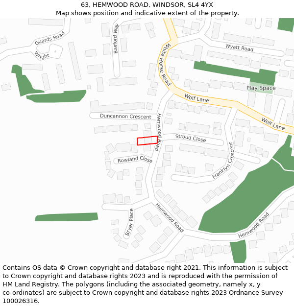 63, HEMWOOD ROAD, WINDSOR, SL4 4YX: Location map and indicative extent of plot