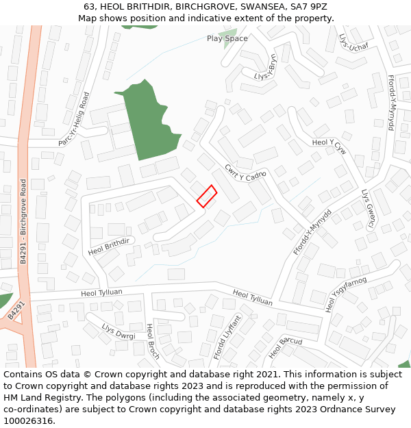 63, HEOL BRITHDIR, BIRCHGROVE, SWANSEA, SA7 9PZ: Location map and indicative extent of plot