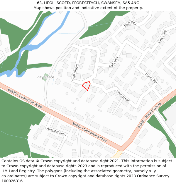 63, HEOL ISCOED, FFORESTFACH, SWANSEA, SA5 4NG: Location map and indicative extent of plot