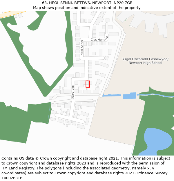 63, HEOL SENNI, BETTWS, NEWPORT, NP20 7GB: Location map and indicative extent of plot