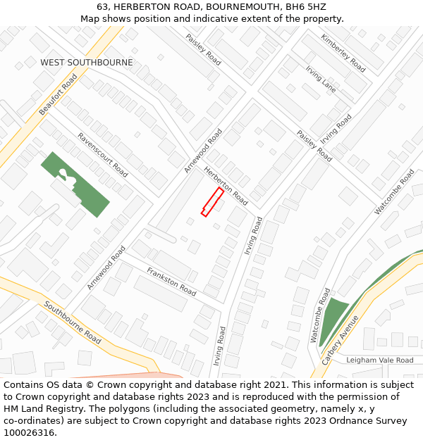 63, HERBERTON ROAD, BOURNEMOUTH, BH6 5HZ: Location map and indicative extent of plot