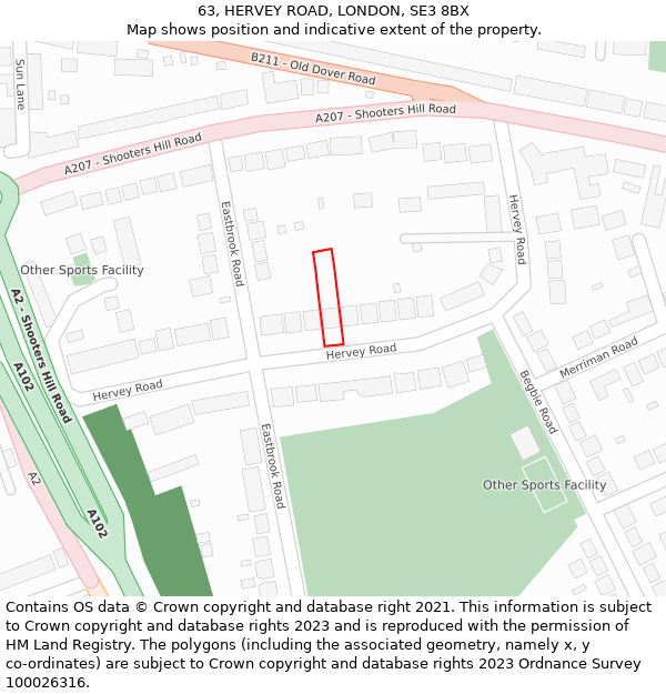 63, HERVEY ROAD, LONDON, SE3 8BX: Location map and indicative extent of plot