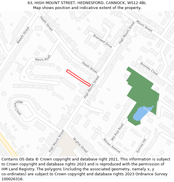 63, HIGH MOUNT STREET, HEDNESFORD, CANNOCK, WS12 4BL: Location map and indicative extent of plot